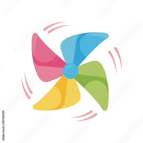 Colorful spinning fan icon with vibrant blades, symbolizing coolness and comfort