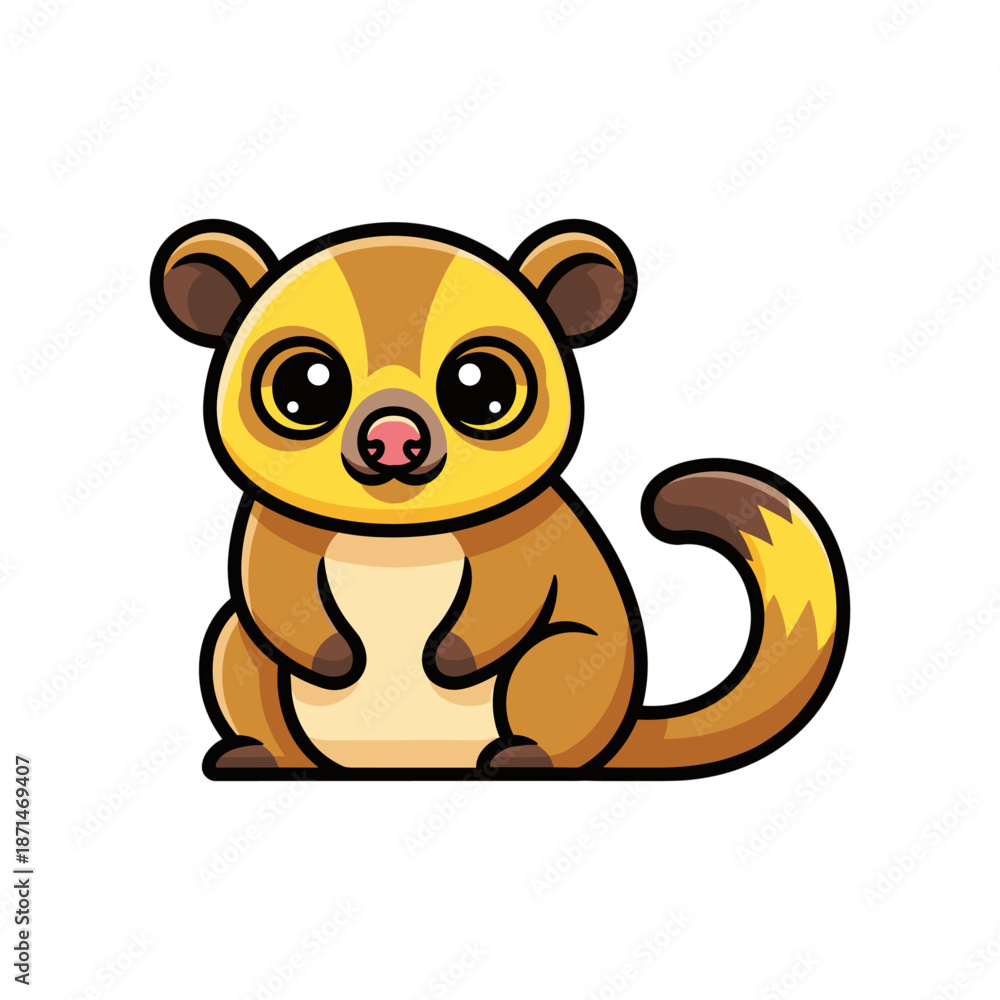 Fototapeta premium Cute cartoon animal character with large eyes and a playful expression, sitting on a white background