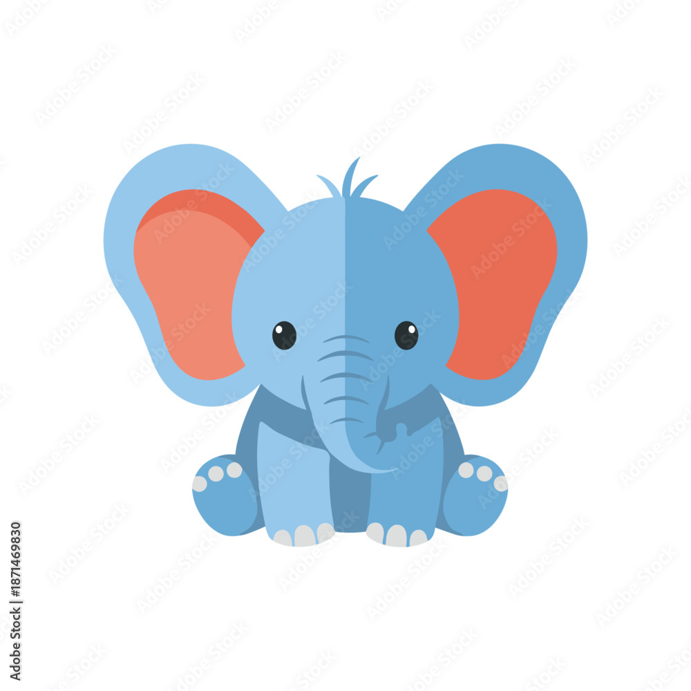 Obraz premium Cute cartoon elephant sitting in a playful pose against a white background, ideal for children's materials