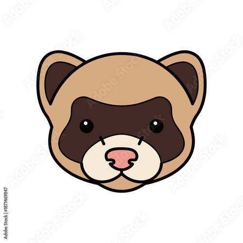 Cute cartoon ferret head illustration with simple features, ideal for children's designs