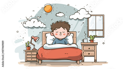 Child Sleeping Peacefully in Bedroom at Night, Waking Up Refreshed in Morning