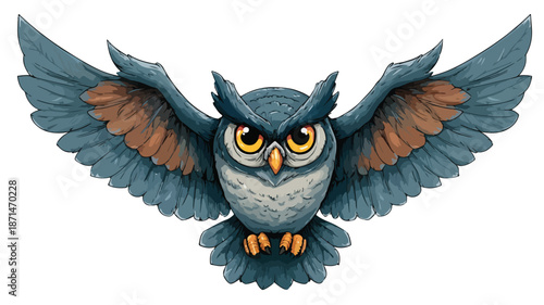 Cute Owl Cartoon Vector with Outline Isolated on White Background