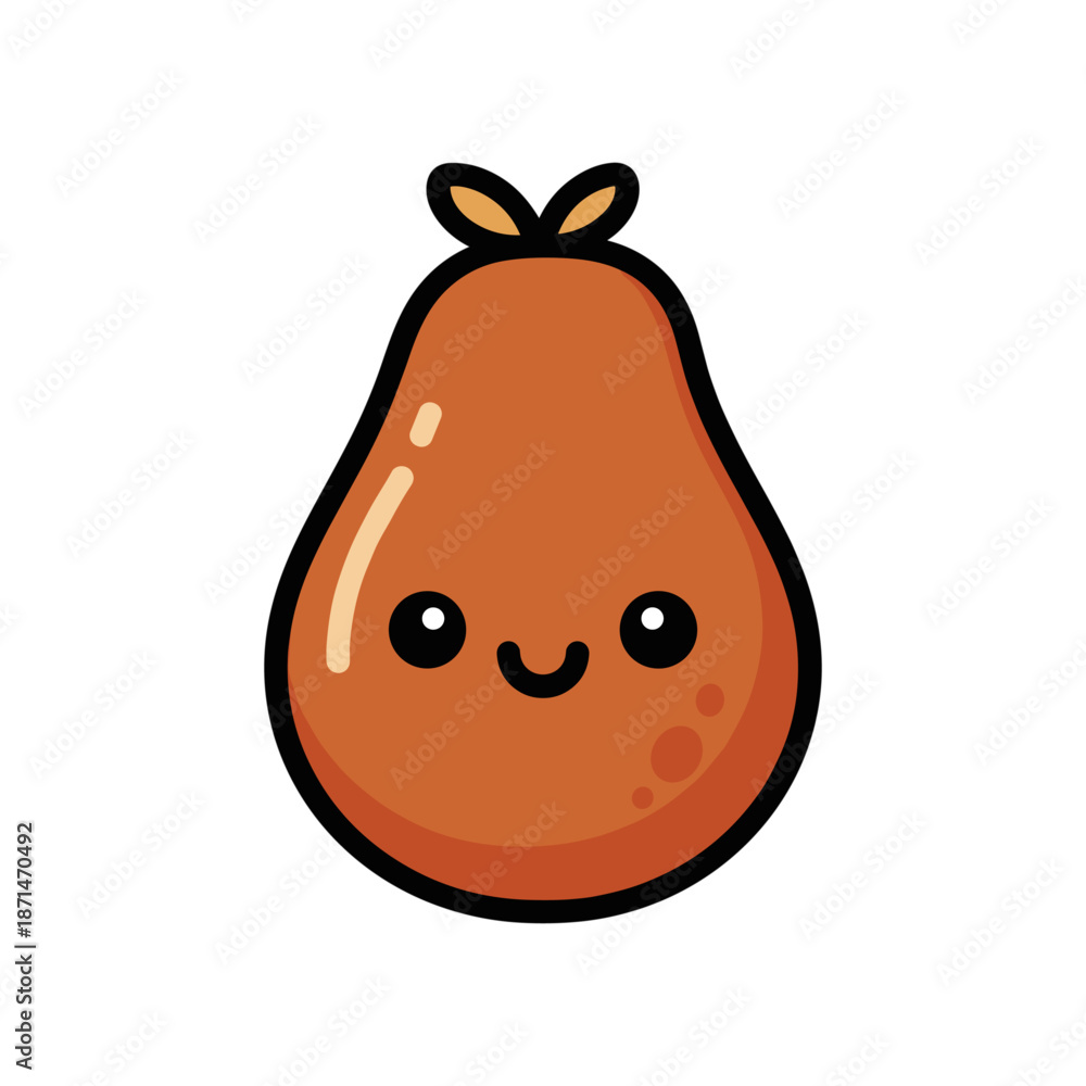 Fototapeta premium Cute cartoon pear character with a smiling face, showcasing a playful design on a white background