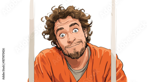 Cartoon Prisoner Vector Illustration with Outline on White Background