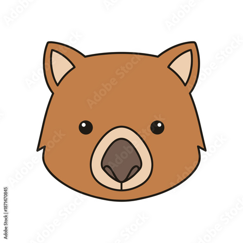 Cute cartoon wombat face illustration, simple design, suitable for children's products and educational materials