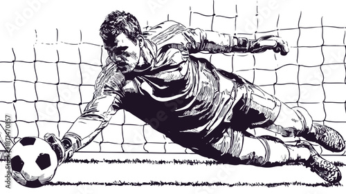Professional Soccer Football Goalkeeper Saving Goal Vector with Outline