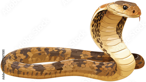 Wild King Cobra Cartoon Isolated on White Vector with Outline
