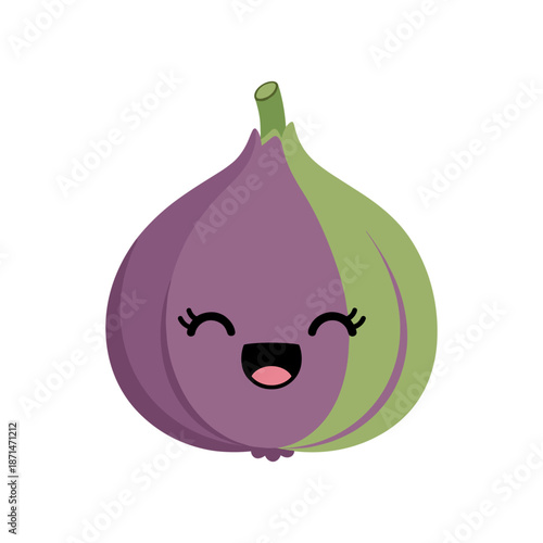 Happy cartoon fig character with a smiling face, showcasing vibrant colors and playful design