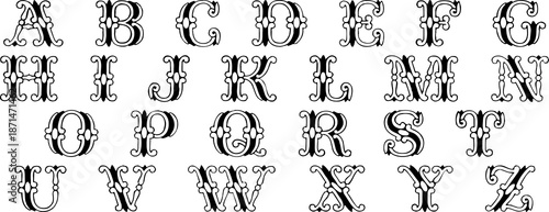 Rare set of fonts, alphabet, letters in artistic, special format.