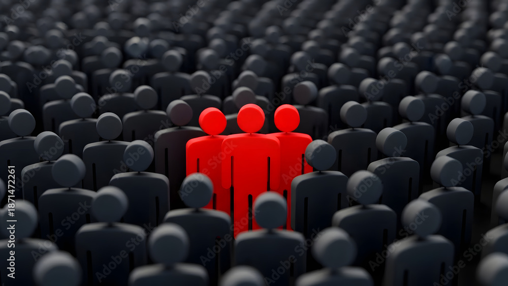 Fototapeta premium Standing out from the crowd with unique individuals. Social lifestyle and business competition and strange person concept. 