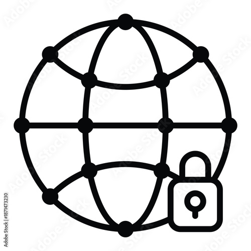 Outline private network icon for VPN and secure internet connection.