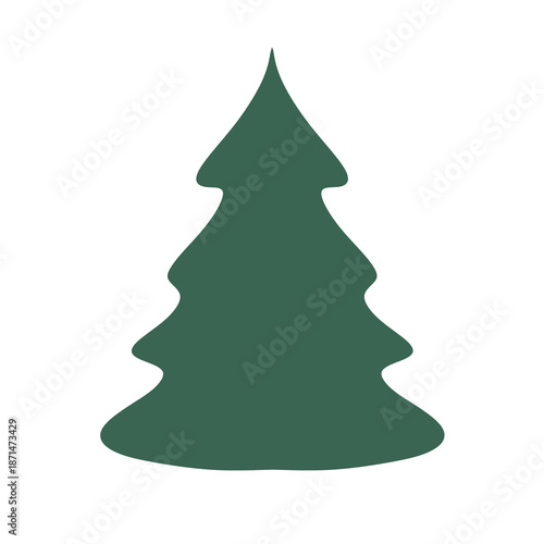 Minimalist green Christmas tree pattern on white isolated background. Simple holiday ornament design with repeating fir tree shapes. Festive winter decoration texture suitable for greeting cards, wrap