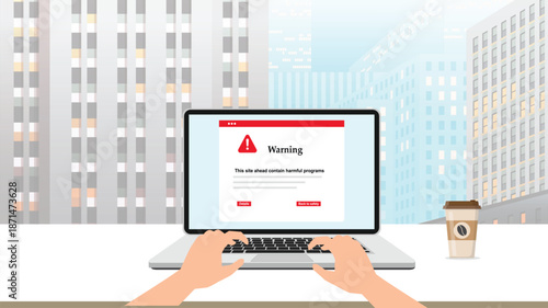 warning page laptop System error concept Software problem or system failure security alert or hardware fault to be fixed
