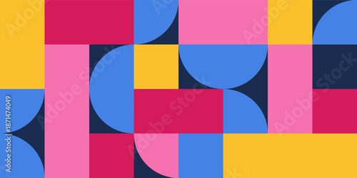 Abstract creative background, web banner with simple flat geometric shapes. Abstract geometric color shapes composition. Vector color illustration in flat style.