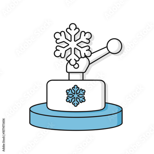 A colorful snowflake-shaped spray bottle on a blue circular base, ideal for festive decorations