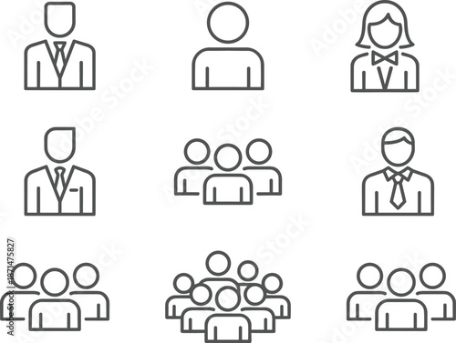 People icons, professionals, teams, community, business identity, group representation, workplace diversity, flat vector illustration