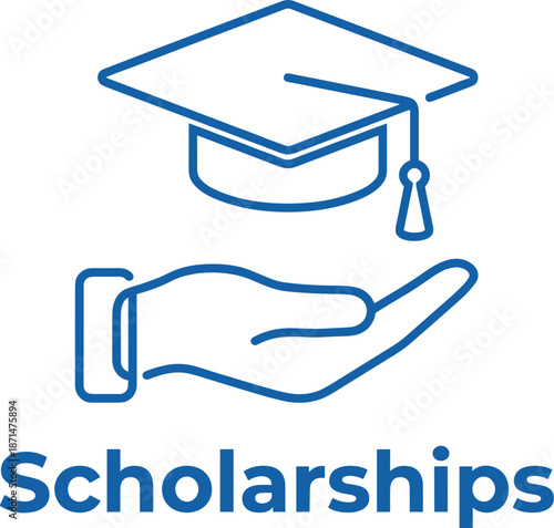 Scholarship icon, educational support, financial aid, student funding, graduation, academic assistance, opportunity, flat vector illustration