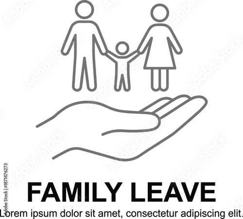 Family leave icon, parental support, work-life balance, employee care, family protection, HR policy, flat vector illustration