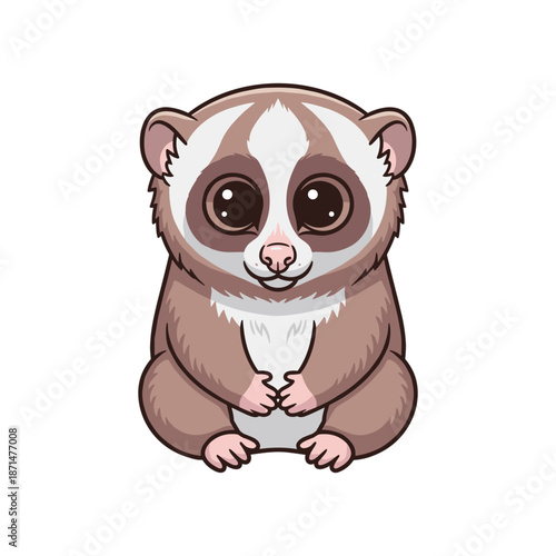 Cute cartoon illustration of a sugar glider sitting with big eyes and a friendly expression