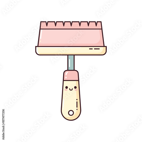Cute cartoon paint scraper with a smiling face on a white background, perfect for children's art themes