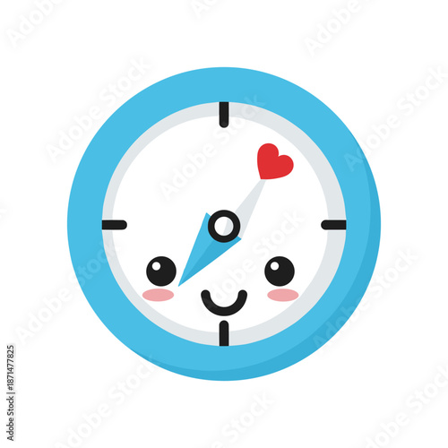 Cute smiling clock with a heart-shaped second hand against a white background, ideal for children's decor