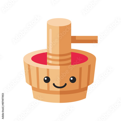Cute wooden toy with a smiling face, featuring a red base and a playful design