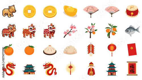Chinese new year icons and symbols