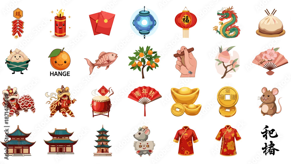 Fototapeta premium Chinese new year icons and symbols for lunar celebration