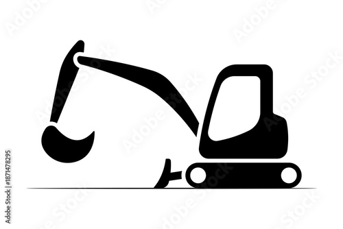 Mini excavator icon. Black silhouette. Side view. Vector simple flat graphic illustration. Isolated object on a white background.