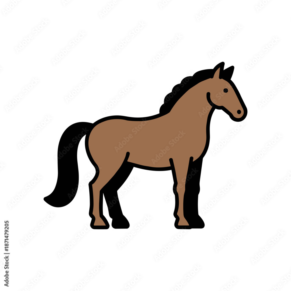 Obraz premium A brown horse standing upright in a minimalist style against a white background, ideal for educational use
