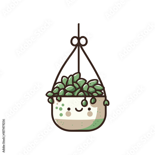 A cheerful hanging planter filled with vibrant green leaves, brightening a cozy indoor space