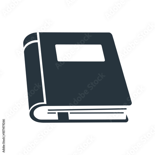 A closed, dark-colored book with a blank label on the cover, set against a plain background, ideal for educational or literary themes
