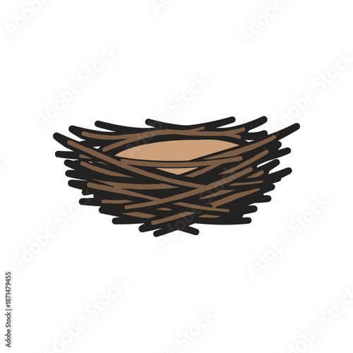 A simple, hand-drawn nest made of twigs, symbolizing nature, home, and wildlife