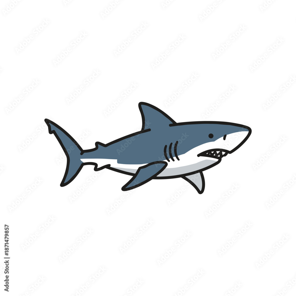 Obraz premium Cartoon illustration of a shark swimming in an ocean, showcasing its features and movement
