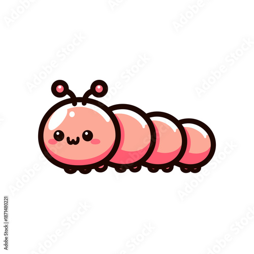 Cute cartoon caterpillar with rosy cheeks and antennae on a white background, ideal for children's illustrations