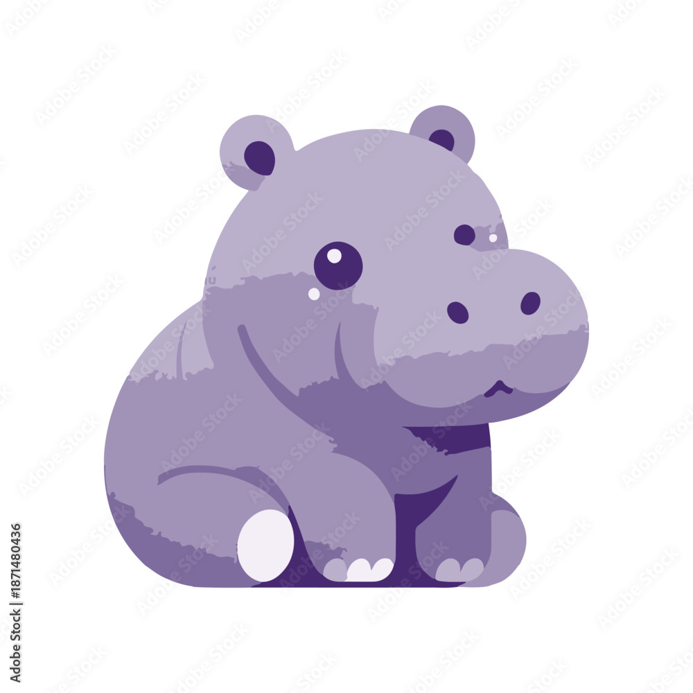 Obraz premium Cute cartoon hippo sitting peacefully, surrounded by a colorful, playful background