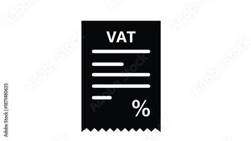 A black and white illustration of a receipt with the text vat and a percentage symbol