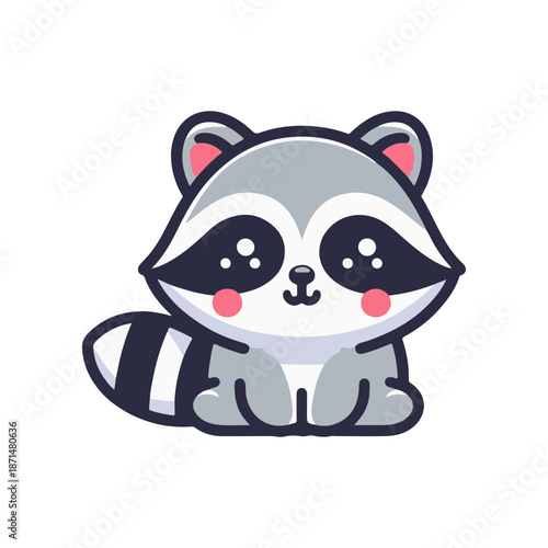 Cute cartoon raccoon character sitting with a friendly expression in a simple background