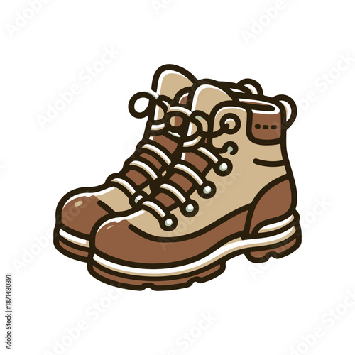 Detailed illustration of hiking boots with laces, set against a simple white background, ideal for outdoor gear promotion