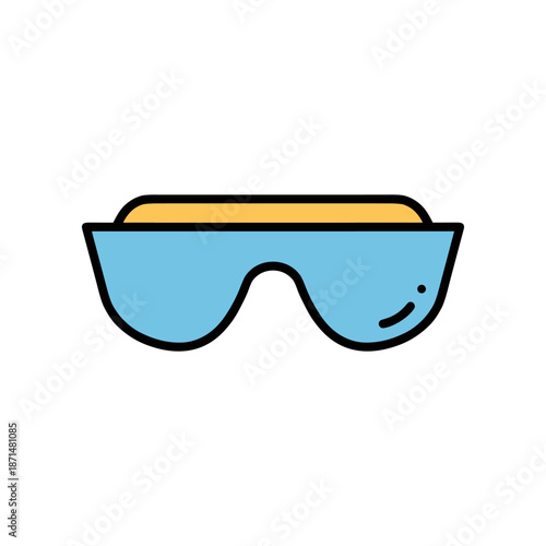 Stylish blue sunglasses with a yellow lens resting on a clean white surface, ideal for fashion photography