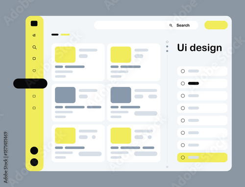 Modern UI Design Dashboard Interface with Card Layout and Sidebar Navigation