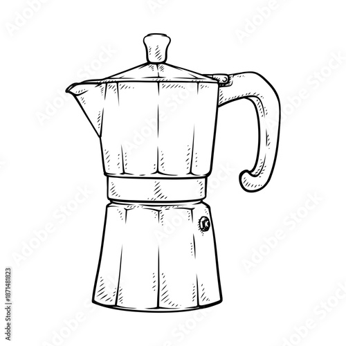 vector line art hand drawn illustration of a moka pot
