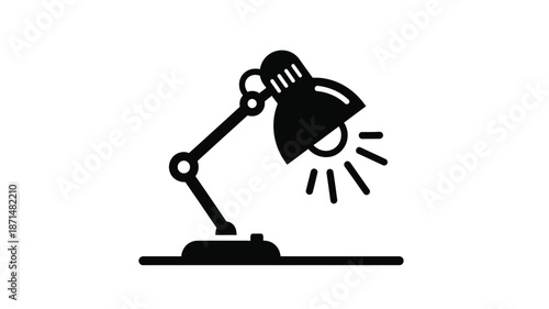 Simple black silhouette of a desk lamp emitting light a modern iconographic representation