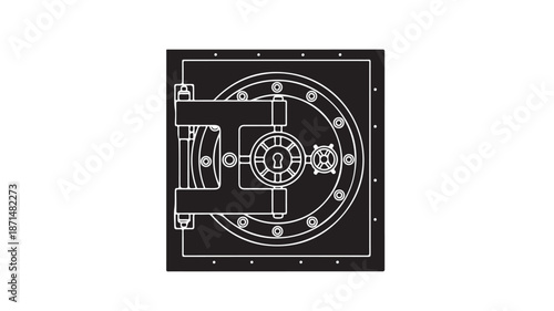 Black Vault Door with White Outline Isolated on White Background
