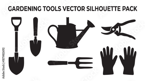 Gardening tools vector silhouette pack for landscaping and gardening projects