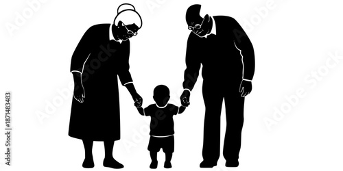 Multigenerational Family Grandparent Care Silhouette