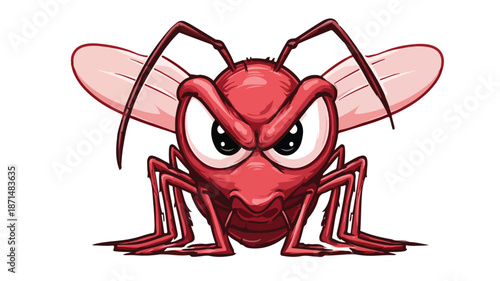 Angry Mosquito Cartoon Vector with Outline on White Background