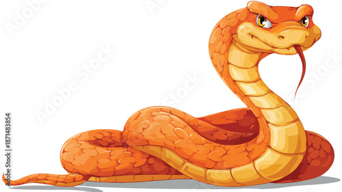 Fierce Angry Snake Cartoon Vector with Outline on White Background