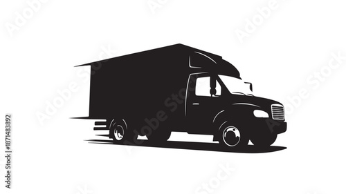 Black Truck Driving on Road Isolated on White Background