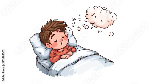 Adorable Boy Waking Up in Cartoon Vector Style on White Background